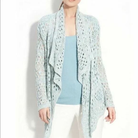St. John knitted crochet blue draped cardigan sweater size M - Picture 1 of 9